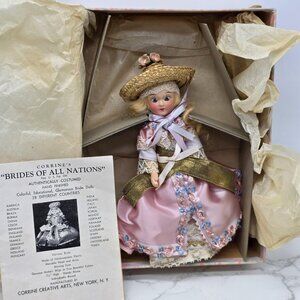 Vintage Corrine Bride Of All Nation Norway Bride Doll Pink Satin Dress Hat Boxed